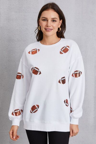 Football Sequin Patch Long Sleeve Sweatshirt Trendsi