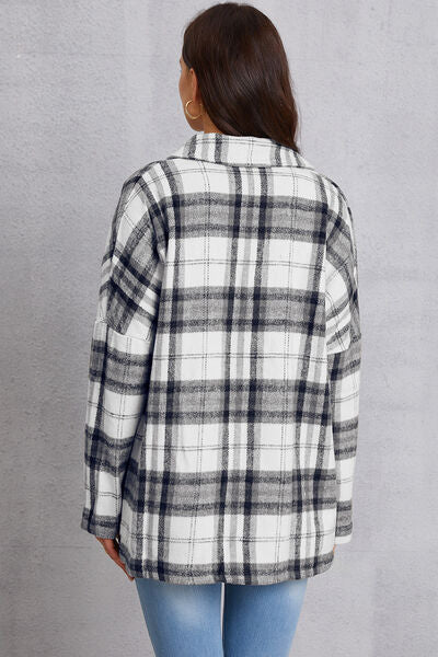 Plaid Button Up Dropped Shoulder Outerwear-TOPS / DRESSES-[Adult]-[Female]-2022 Online Blue Zone Planet