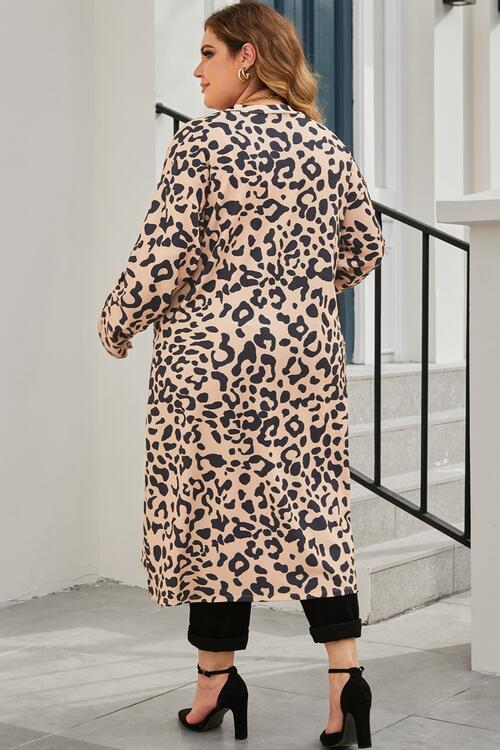 Plus Size Leopard Button Up Long Sleeve Cardigan BLUE ZONE PLANET