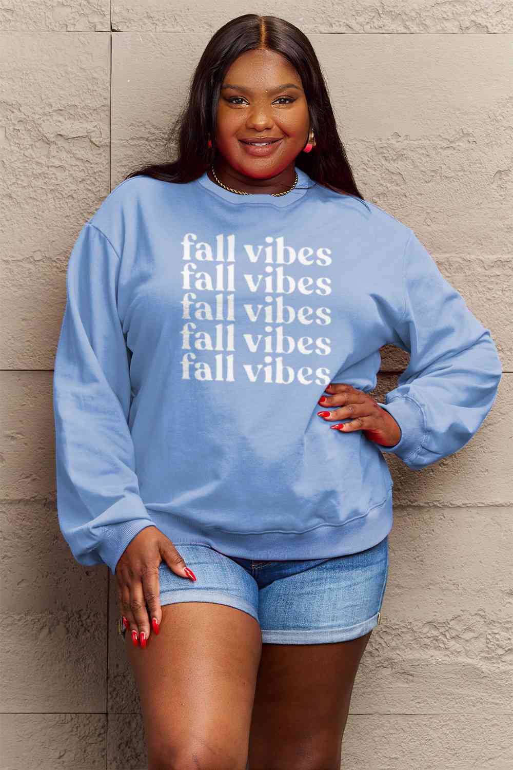 Simply Love Full Size FALL VIBES Graphic Sweatshirt BLUE ZONE PLANET