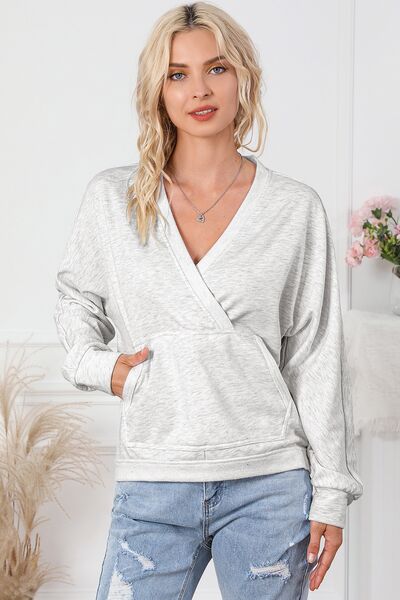 Surplice Pocketed Long Sleeve Sweatshirt-TOPS / DRESSES-[Adult]-[Female]-White-S-2022 Online Blue Zone Planet