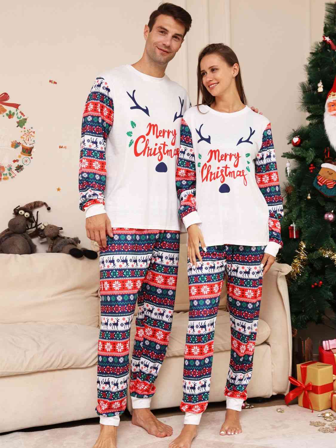 Full Size MERRY CHRISTMAS Top and Pants Set BLUE ZONE PLANET