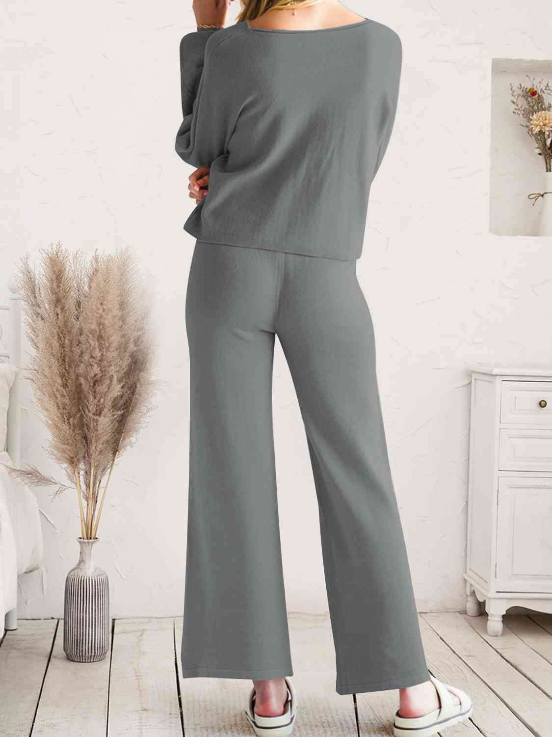 Long Sleeve Lounge Top and Drawstring Pants Set BLUE ZONE PLANET