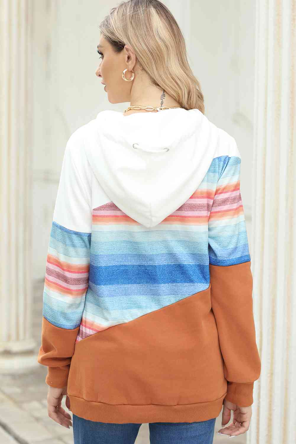 Drawstring Color Block Hoodie with Pockets BLUE ZONE PLANET