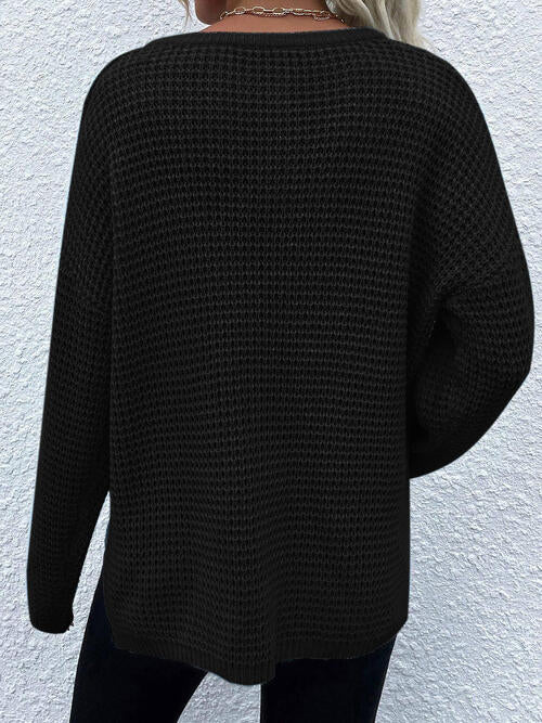 Notched Long Sleeve Sweater BLUE ZONE PLANET