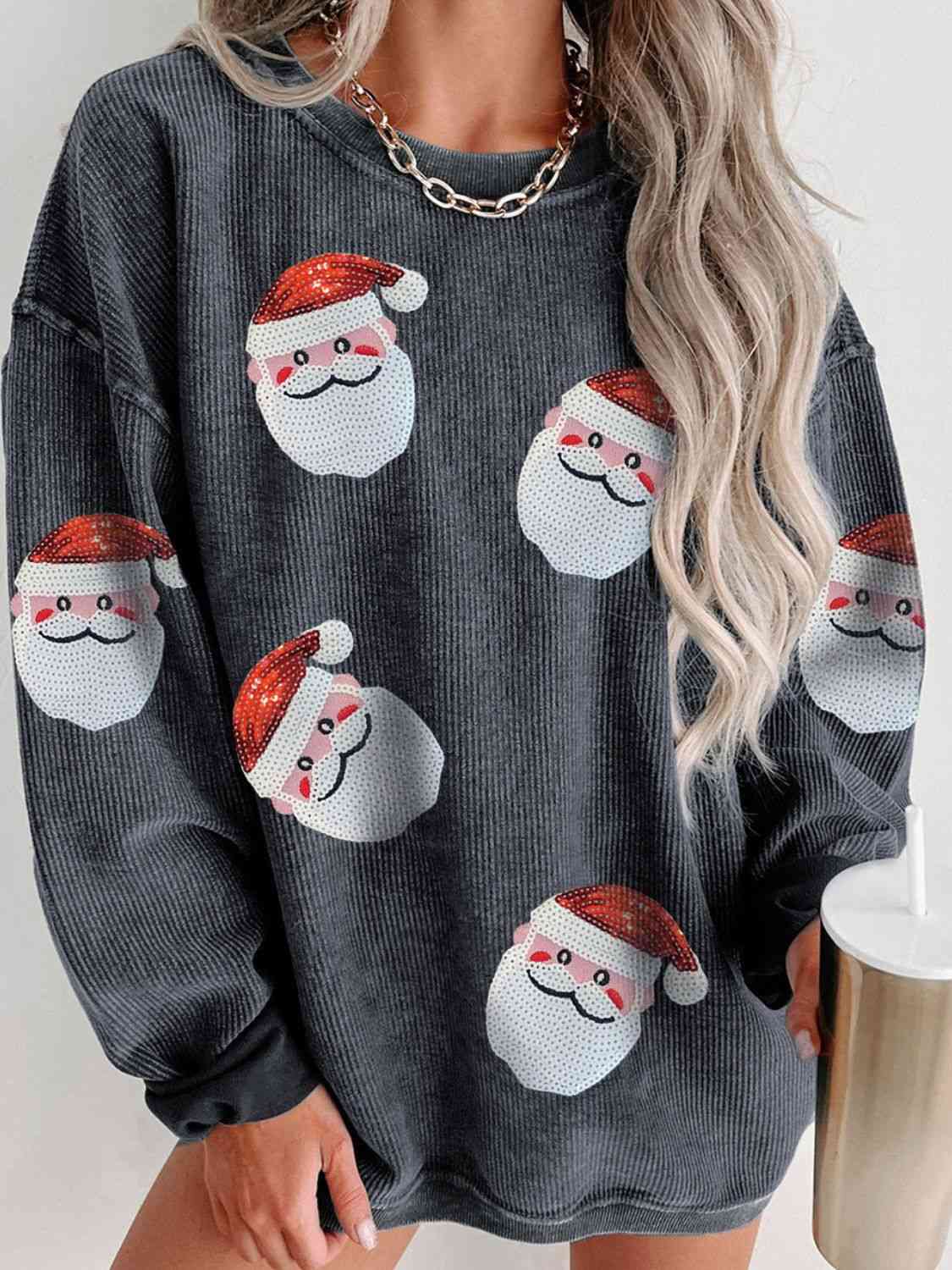 Sequin Santa Patch Ribbed Sweatshirt BLUE ZONE PLANET