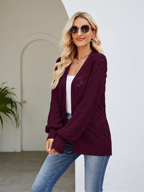 Openwork Open Front Lantern Sleeve Cardigan BLUE ZONE PLANET