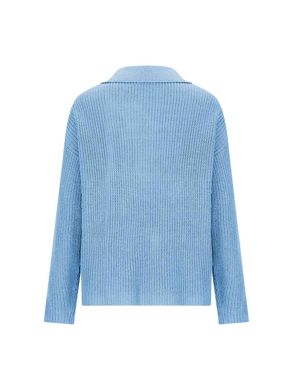 Collared Neck Half Button Knit Top BLUE ZONE PLANET