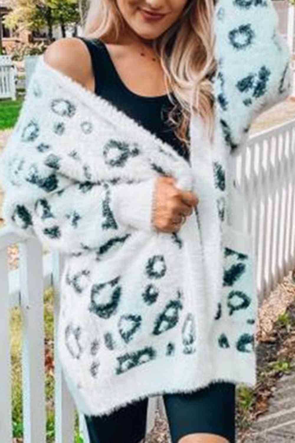 Leopard Open Front Cardigan with Pockets BLUE ZONE PLANET