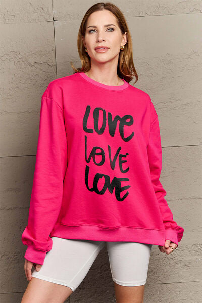 Simply Love Full Size LOVE Round Neck Sweatshirt BLUE ZONE PLANET