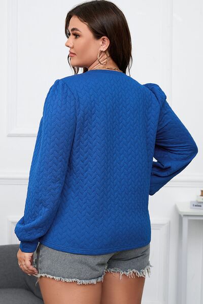 Plus Size Textured Round Neck Long Sleeve Top BLUE ZONE PLANET