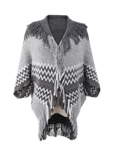 Blue Zone Planet |  Geometric Fringe Open Front Cardigan BLUE ZONE PLANET