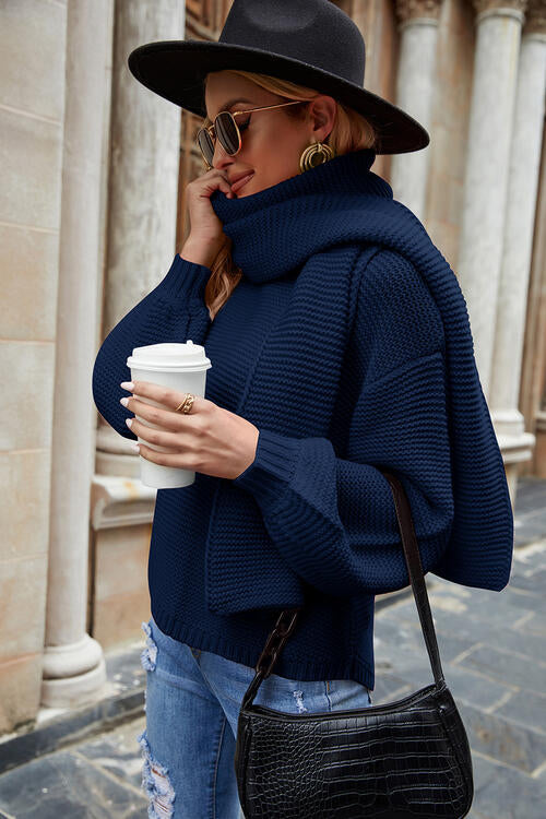 Round Neck Lantern Sleeve Sweater BLUE ZONE PLANET