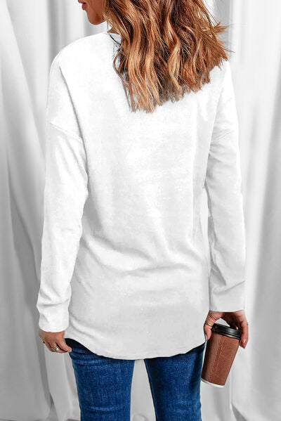 Sequin V-Neck Long Sleeve T-Shirt Trendsi