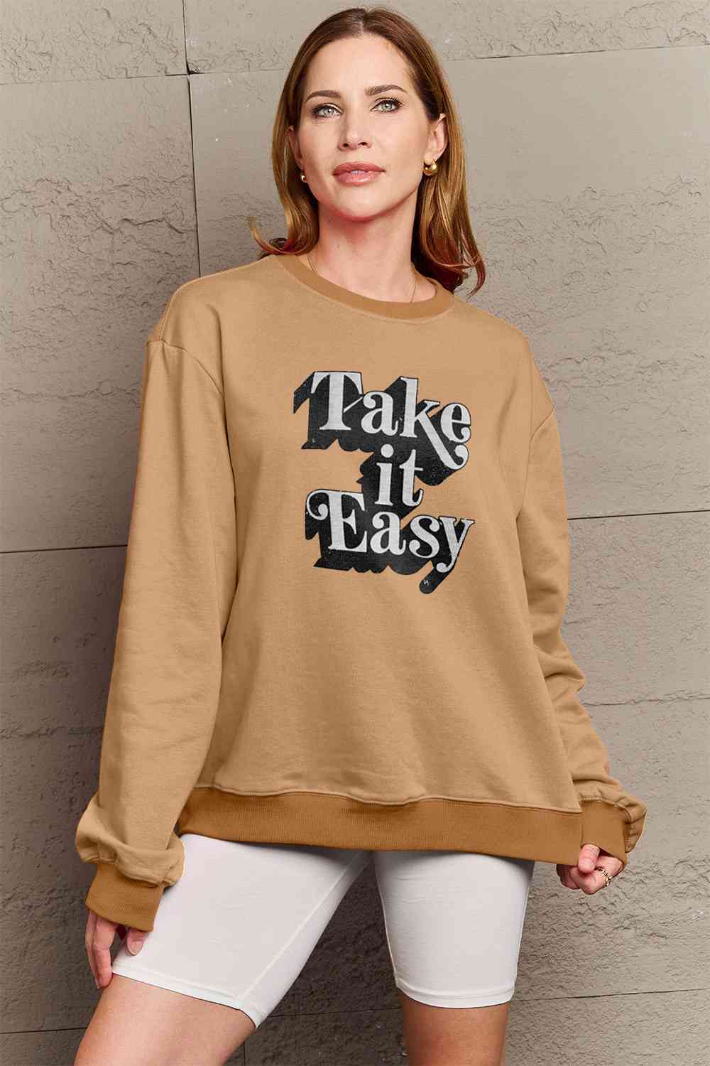 Simply Love Full Size TAKE IT EASY Graphic Sweatshirt BLUE ZONE PLANET