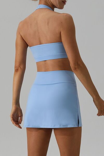 Blue Zone Planet |  Halter Neck Tank and Slit Skirt Active Set BLUE ZONE PLANET