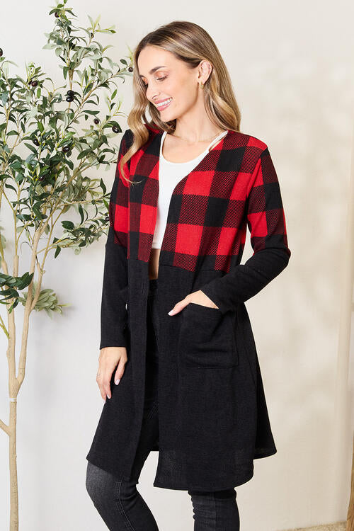 Heimish Full Size Plaid Open Front Cardigan BLUE ZONE PLANET