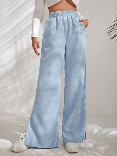 Blue Zone Planet |  Slit Pocketed High Waist Wide Leg Pants BLUE ZONE PLANET