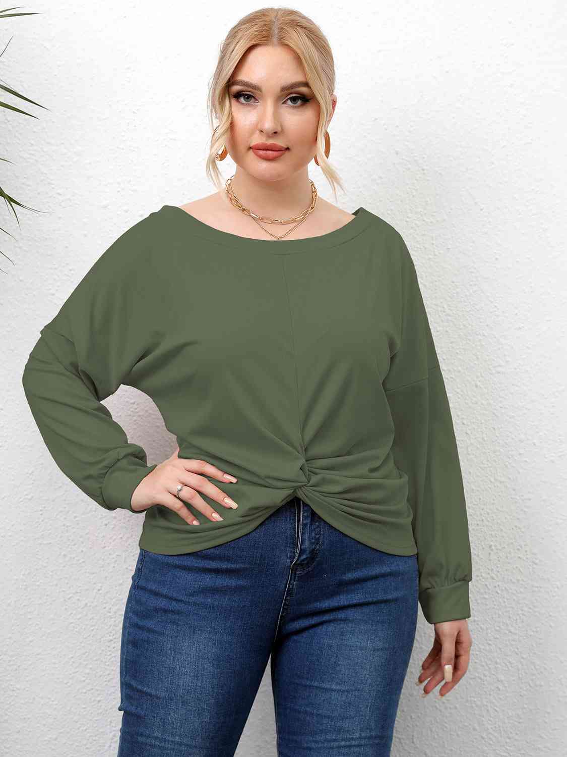 Plus Size Twisted Drop Shoulder T-Shirt BLUE ZONE PLANET