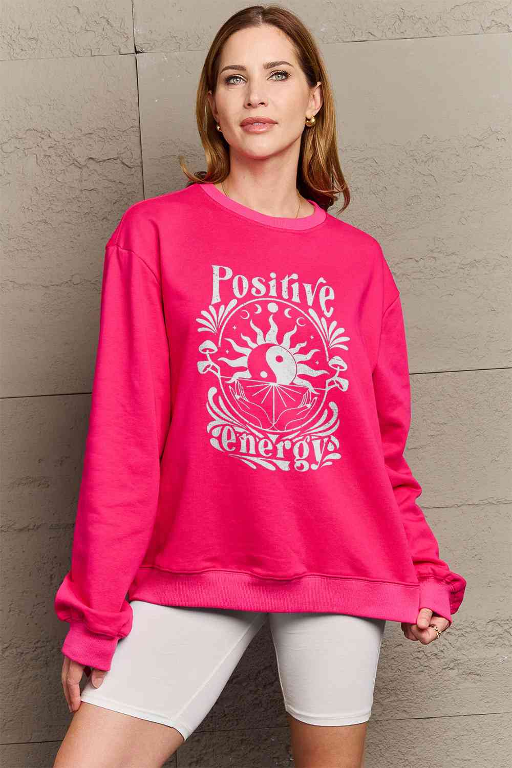 Simply Love Full Size POSITIVE ENERGY Graphic Sweatshirt BLUE ZONE PLANET