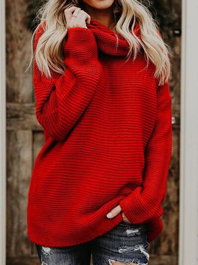 Turtleneck Dropped Shoulder Sweater-TOPS / DRESSES-[Adult]-[Female]-Deep Red-S-2022 Online Blue Zone Planet