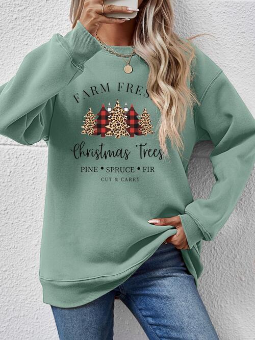 Graphic Round Neck Long Sleeve Sweatshirt BLUE ZONE PLANET