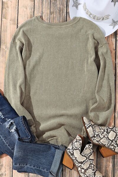 Sequin Round Neck Dropped Shoulder Sweatshirt BLUE ZONE PLANET