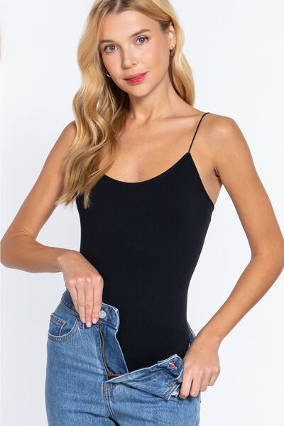 ACTIVE BASIC Ribbed Round Neck Seamless Cami Bodysuit BLUE ZONE PLANET