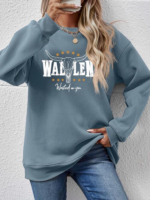 Graphic Round Neck Dropped Shoulder Sweatshirt BLUE ZONE PLANET