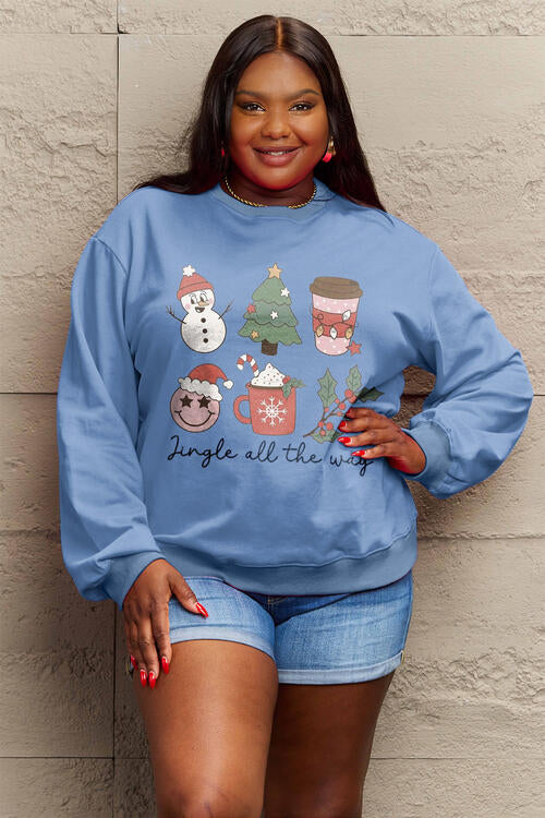 Simply Love Full Size JINGLE ALL THE WAY Long Sleeve Sweatshirt BLUE ZONE PLANET