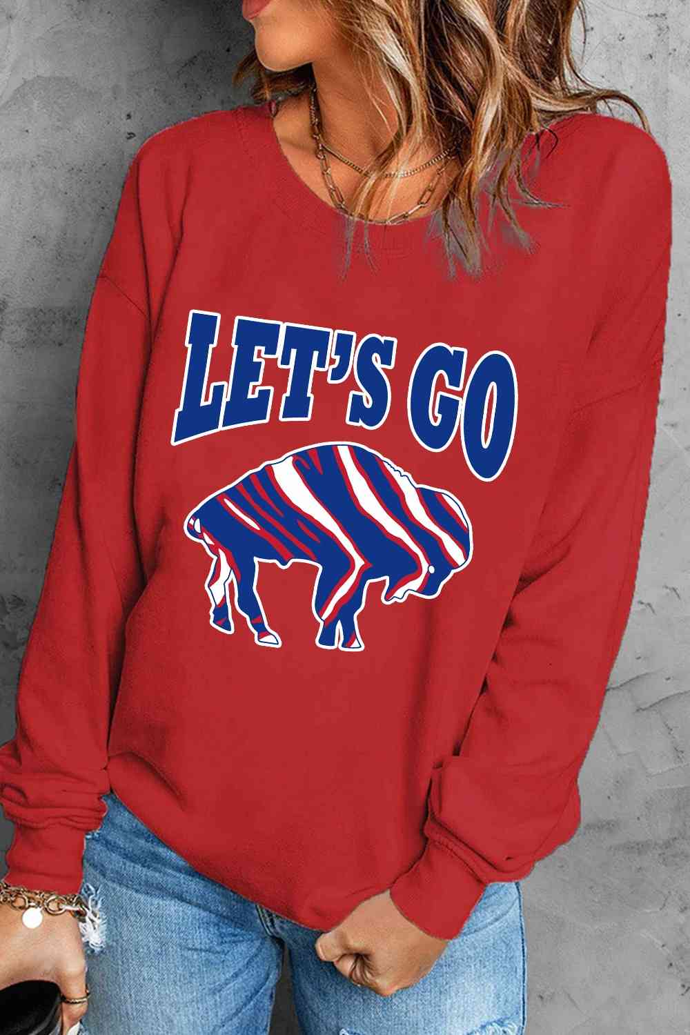 LET'S GO Graphic Round Neck Sweatshirt BLUE ZONE PLANET