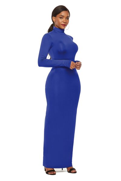 Mock Neck Long Sleeve Maxi Slim Dress BLUE ZONE PLANET