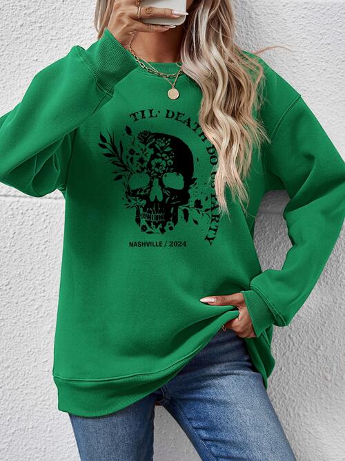 Graphic Round Neck Dropped Shoulder Sweatshirt BLUE ZONE PLANET