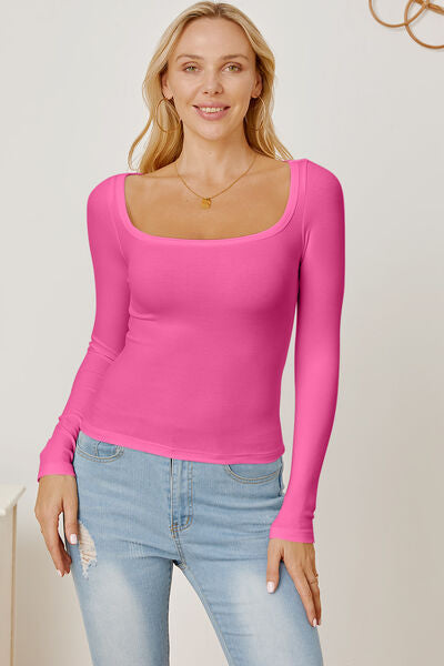 Square Neck Long Sleeve T-Shirt Trendsi