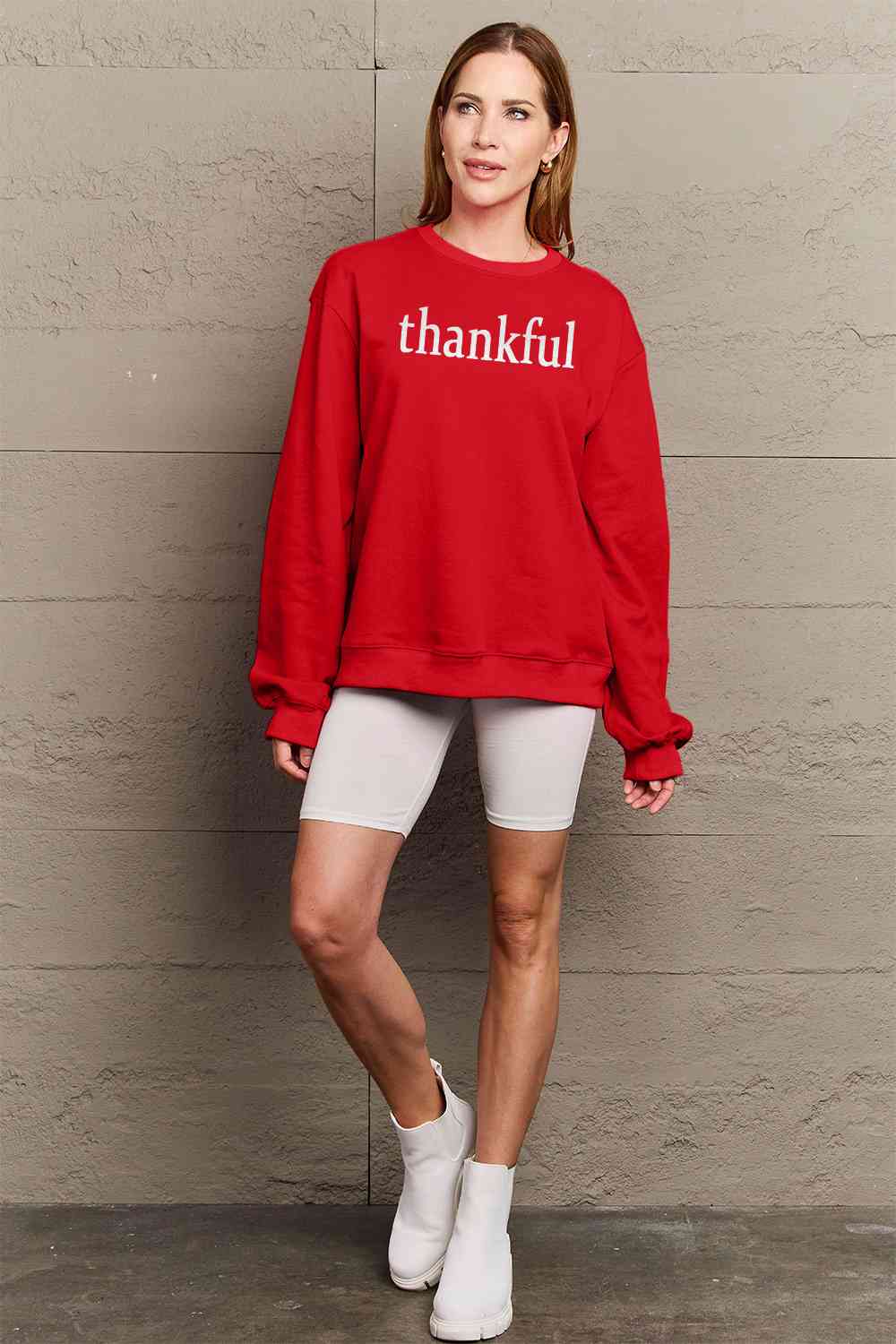 Simply Love Full Size THANKFUL Graphic Sweatshirt BLUE ZONE PLANET