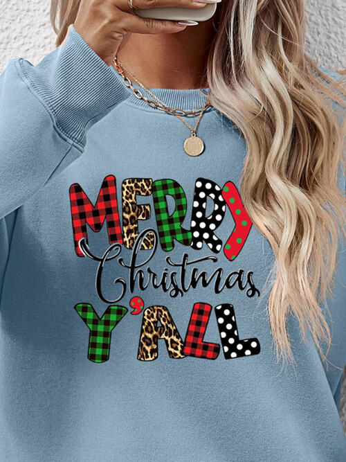 Letter Graphic Round Neck Long Sleeve Sweatshirt BLUE ZONE PLANET