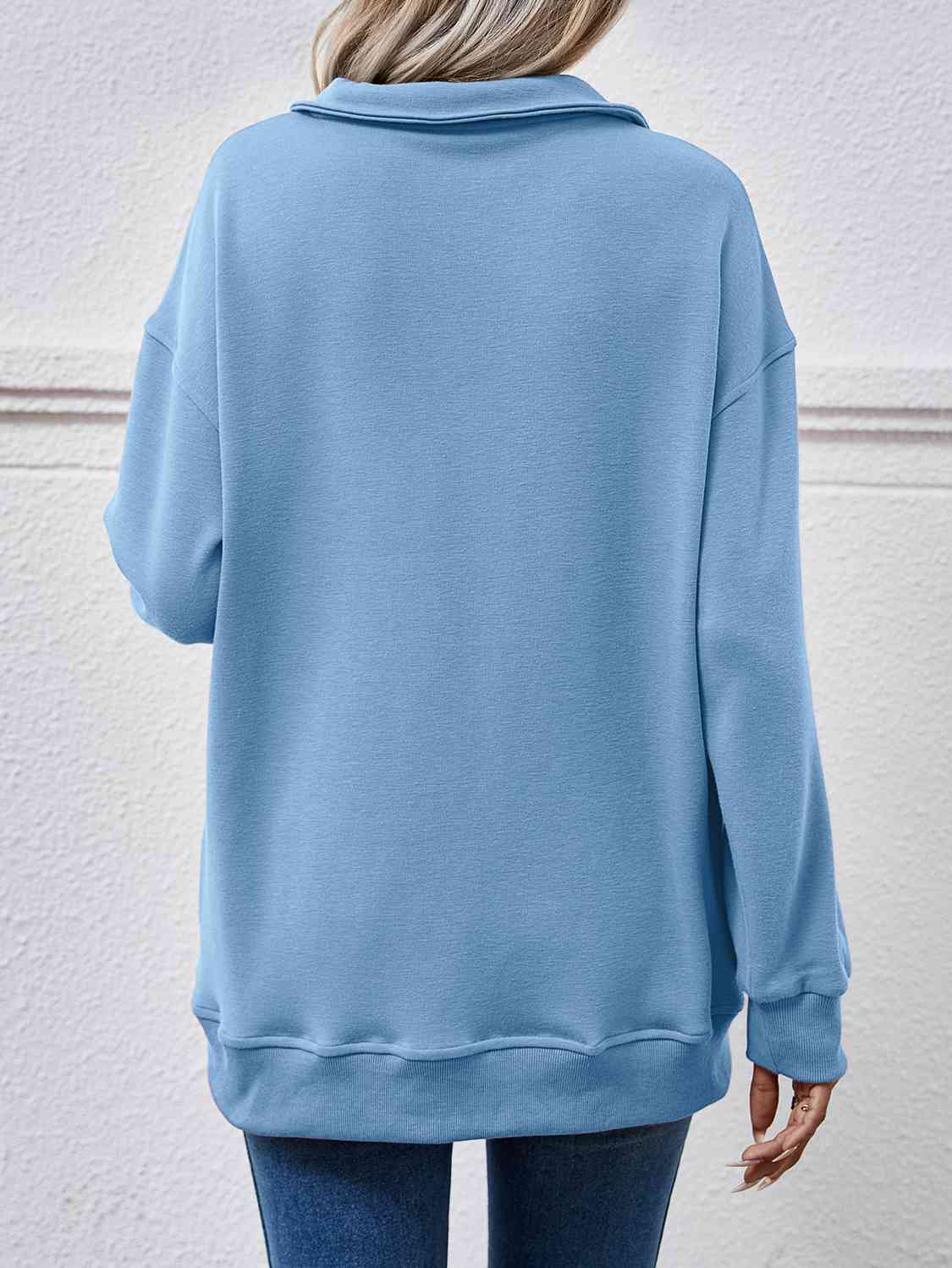 Collared Neck Dropped Shoulder Sweatshirt BLUE ZONE PLANET