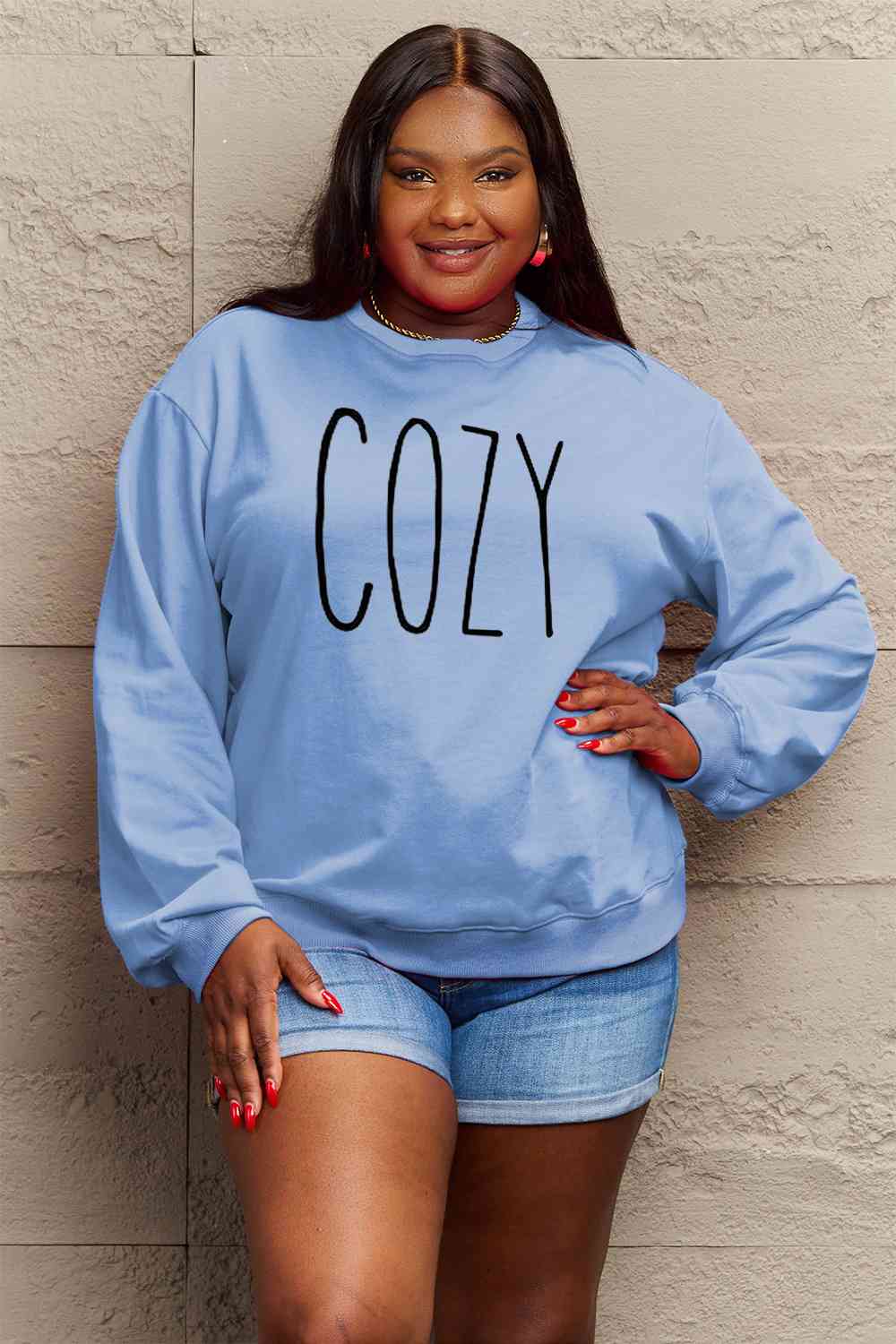 Simply Love Full Size COZY Graphic Sweatshirt BLUE ZONE PLANET