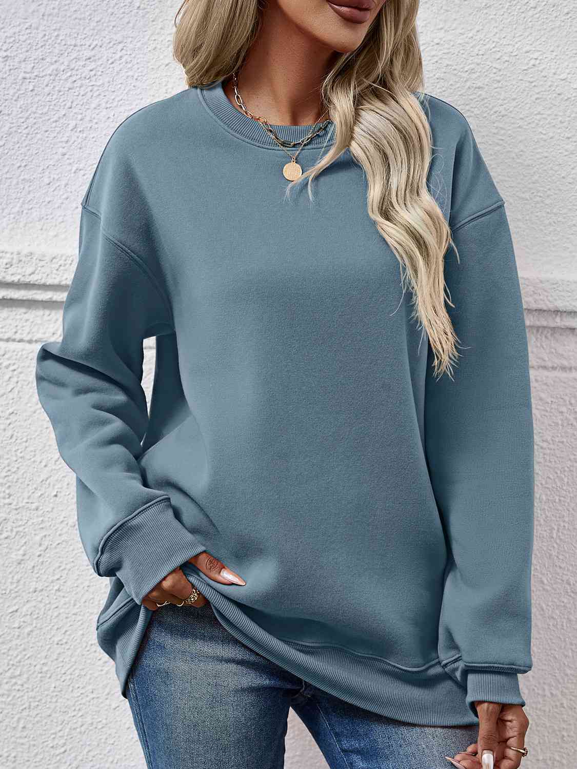 Round Neck Long Sleeve Sweatshirt BLUE ZONE PLANET