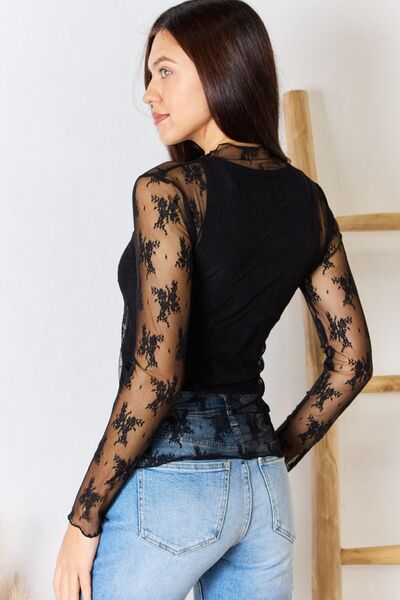 Zenana Lace See-Through Layering Top BLUE ZONE PLANET