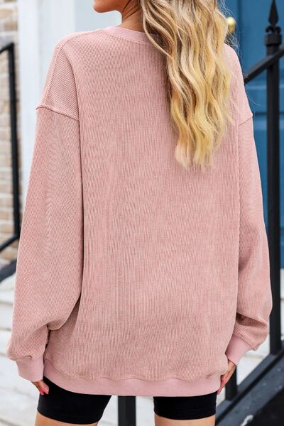 Heart Round Neck Dropped Shoulder Sweatshirt Trendsi