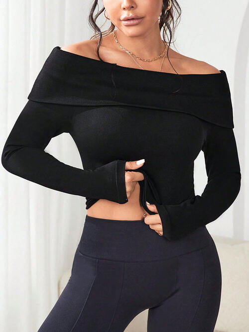 Off-Shoulder Long Sleeve Knit Top BLUE ZONE PLANET