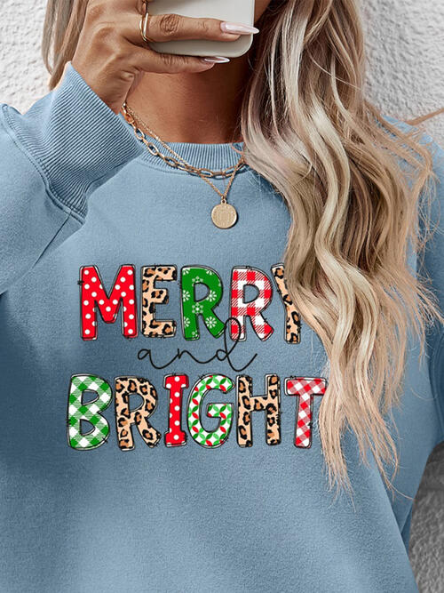 MERRY AND BRIGHT Round Neck Sweatshirt BLUE ZONE PLANET