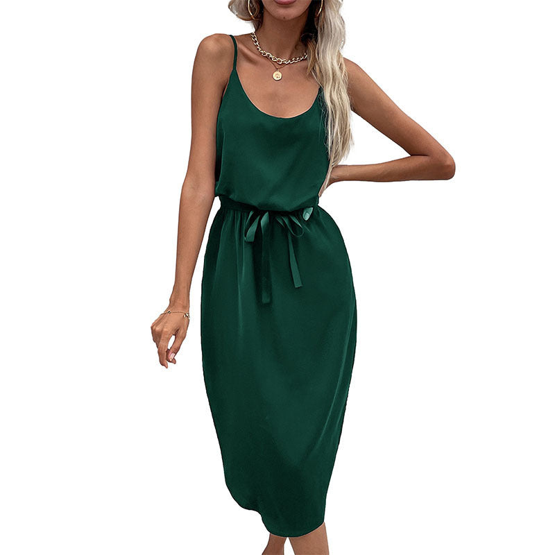 Fashion solid color package hip skirt split spaghetti strap dress kakaclo
