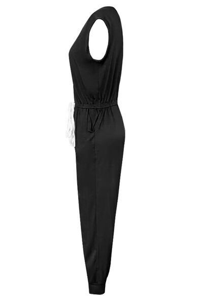 Drawstring Round Neck Sleeveless Jumpsuit Trendsi