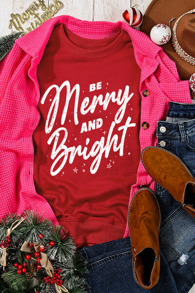 BE MERRY AND BRIGHT Round Neck Sweatshirt BLUE ZONE PLANET