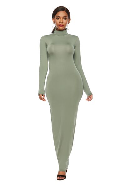 Mock Neck Long Sleeve Maxi Slim Dress BLUE ZONE PLANET