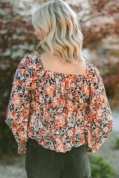 Blue Zone Planet |  Floral Tied Flounce Sleeve Peplum Blouse BLUE ZONE PLANET