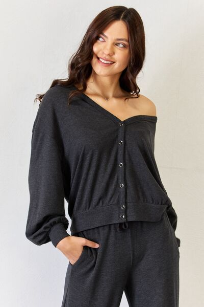 RISEN Ultra Soft Button Up Long Sleeve Lounge Cardigan-TOPS / DRESSES-[Adult]-[Female]-Charcoal Grey-S-2022 Online Blue Zone Planet