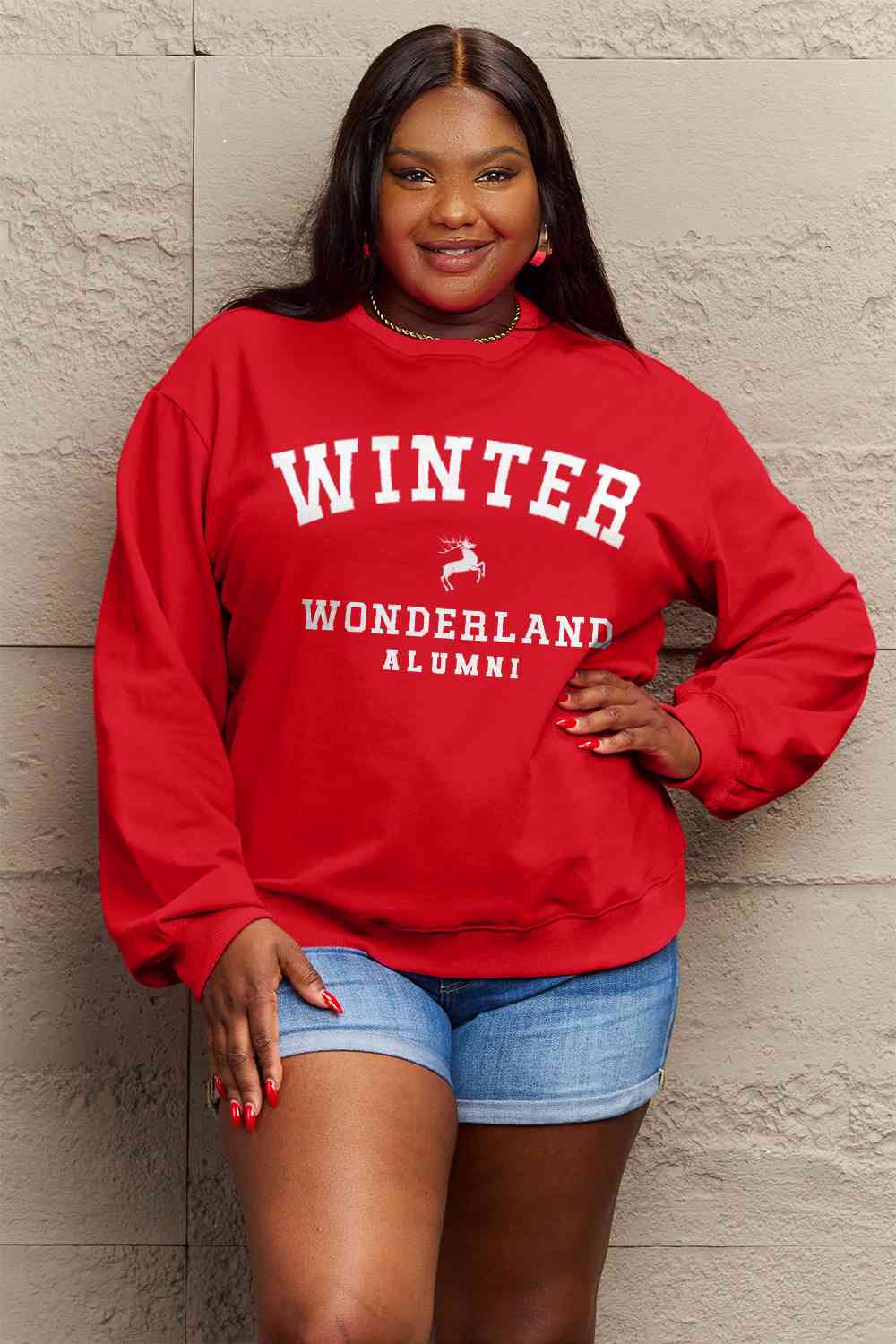 Simply Love Full Size WINTER WONDERLAND ALUMNI Graphic Long Sleeve Sweatshirt BLUE ZONE PLANET